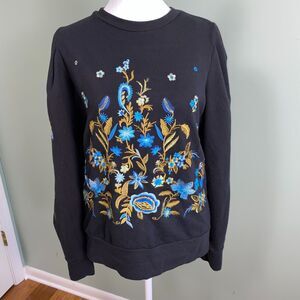 Anthropologie Drew Top Womens XS Black Embroidered Floral Shirt Bloomcore Casual